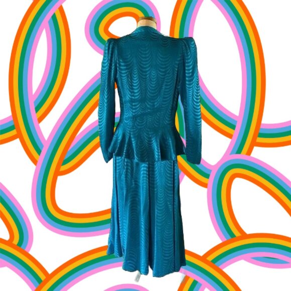 Vintage 80s Rayon Suit, Blazer Skirt Combo, Psychedelic swirl patterned 2-Piece - Picture 2 of 8